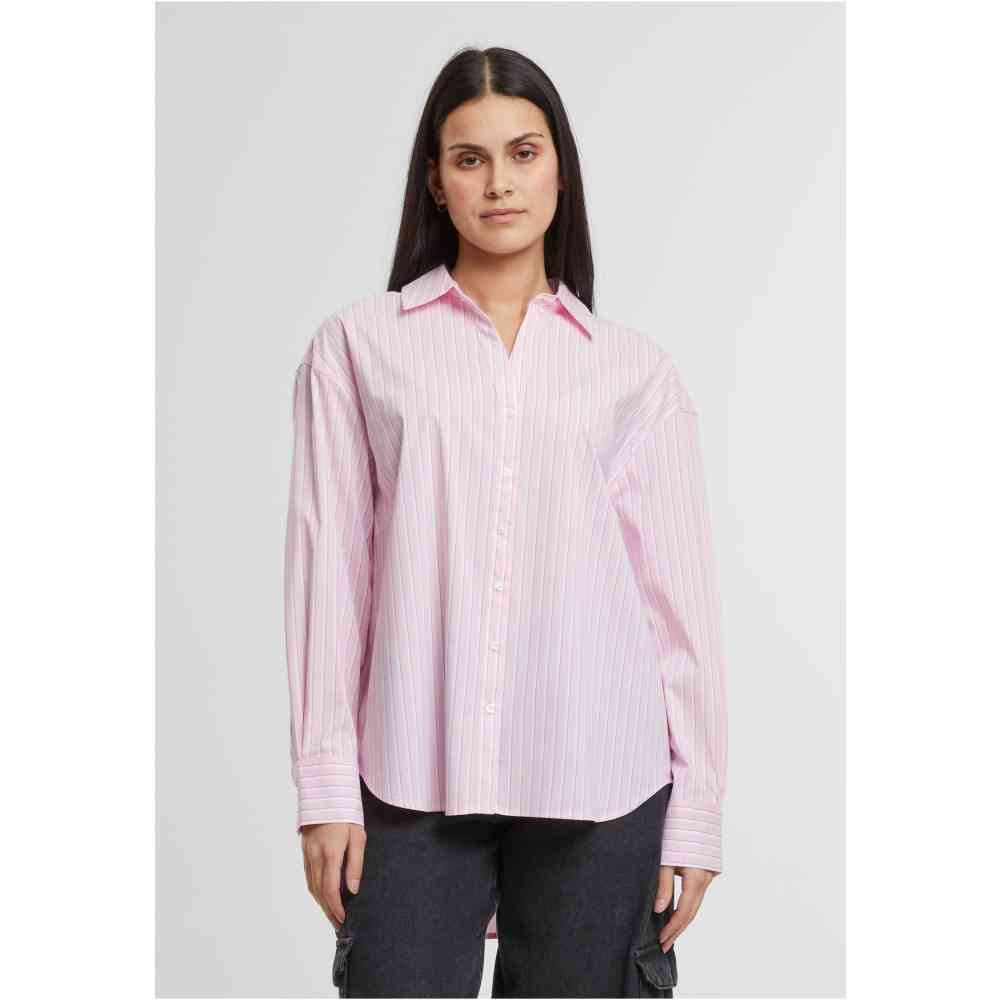Urban Classics - Oversized Striped Chemisier - Rose/Blanc